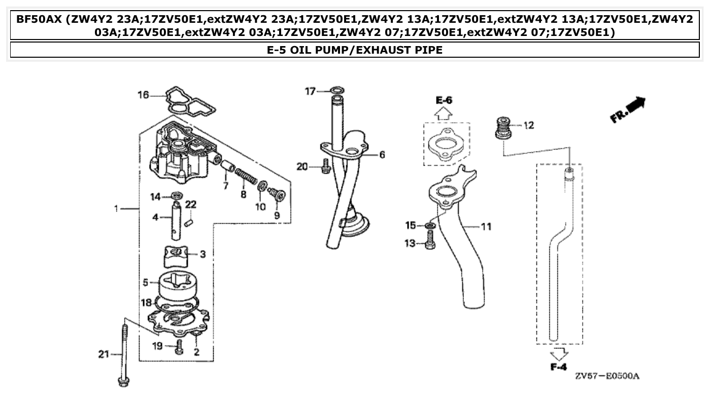 Honda BF50AX OIL PUMP/EXHAUST PIPE parts diagram