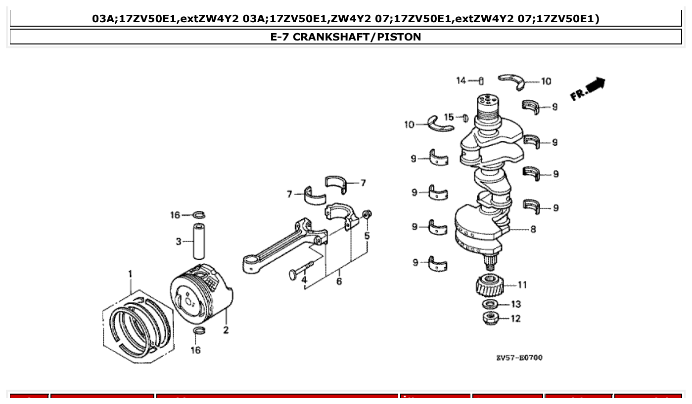 Honda BF50AX CRANKSHAFT/PISTON parts diagram