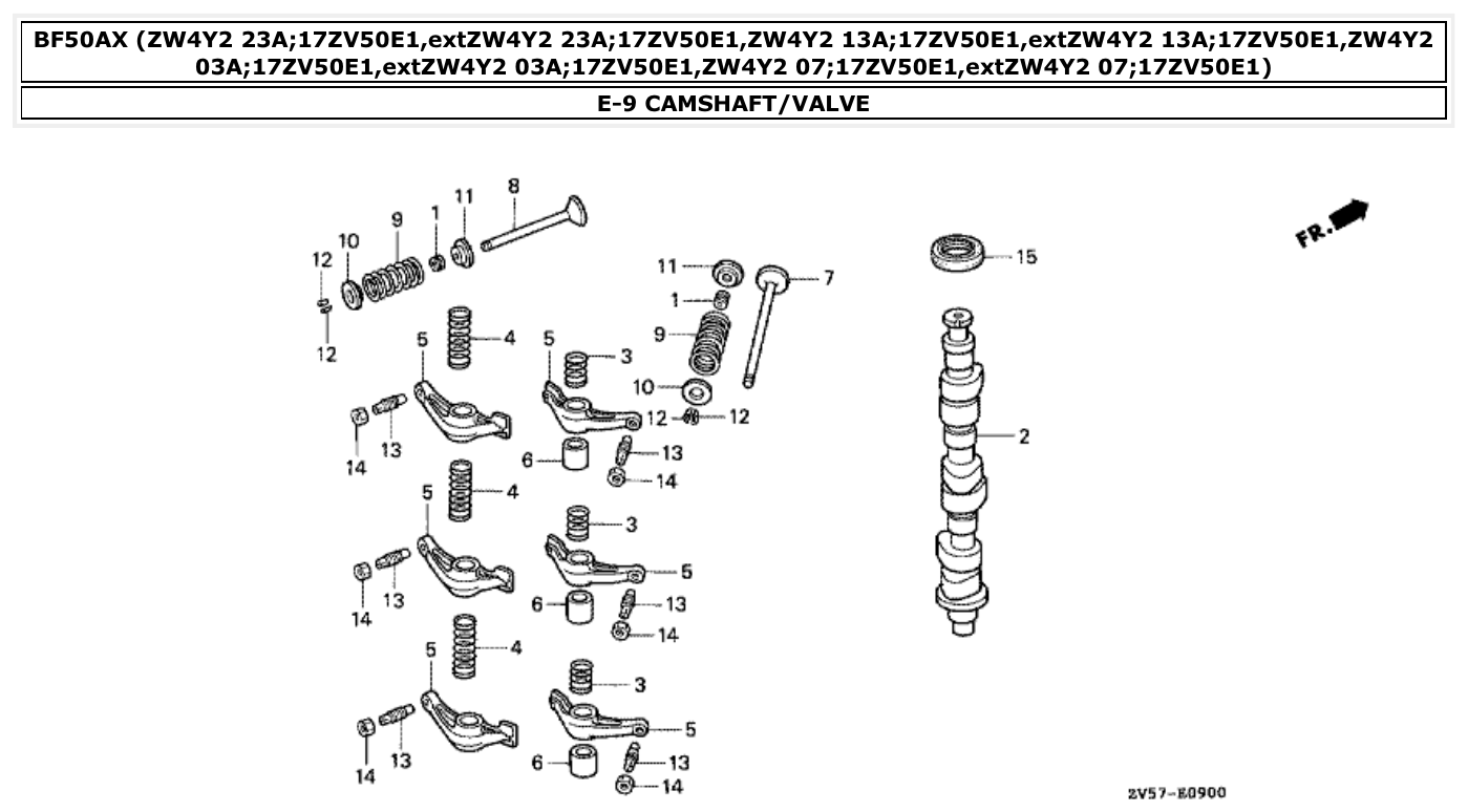 Honda BF50AX CAMSHAFT/VALVE parts diagram