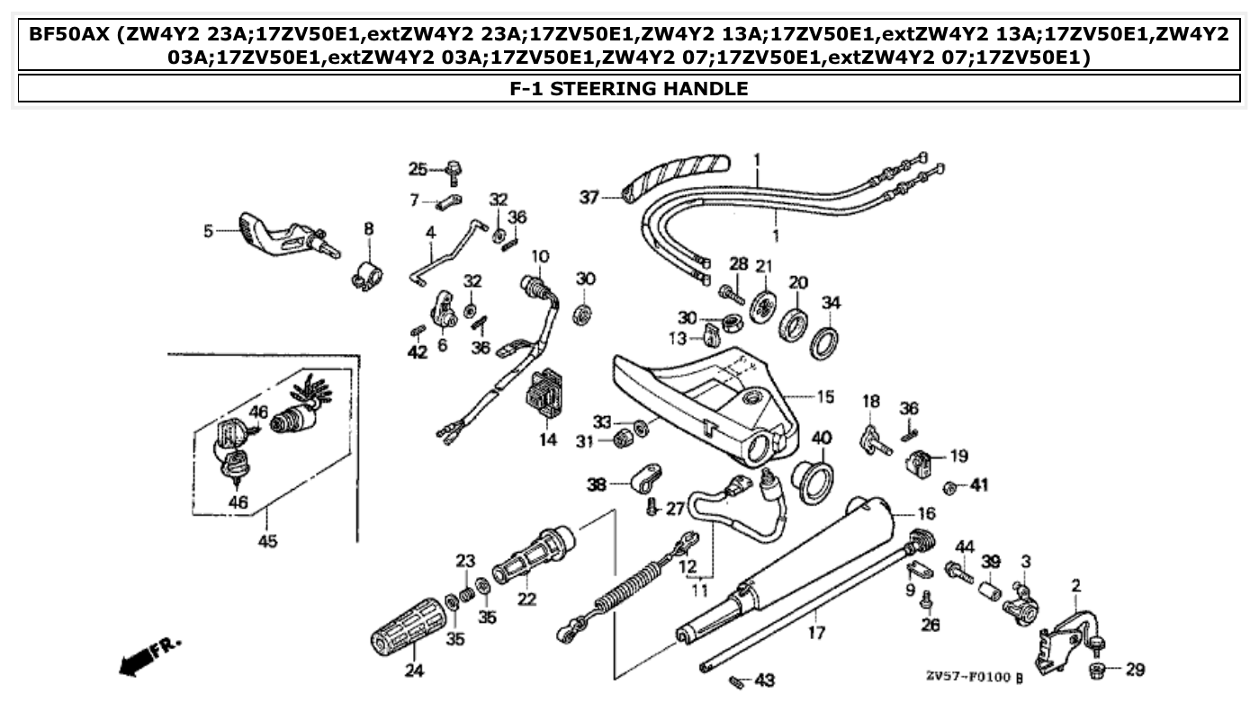 Honda BF50AX STEERING HANDLE parts diagram