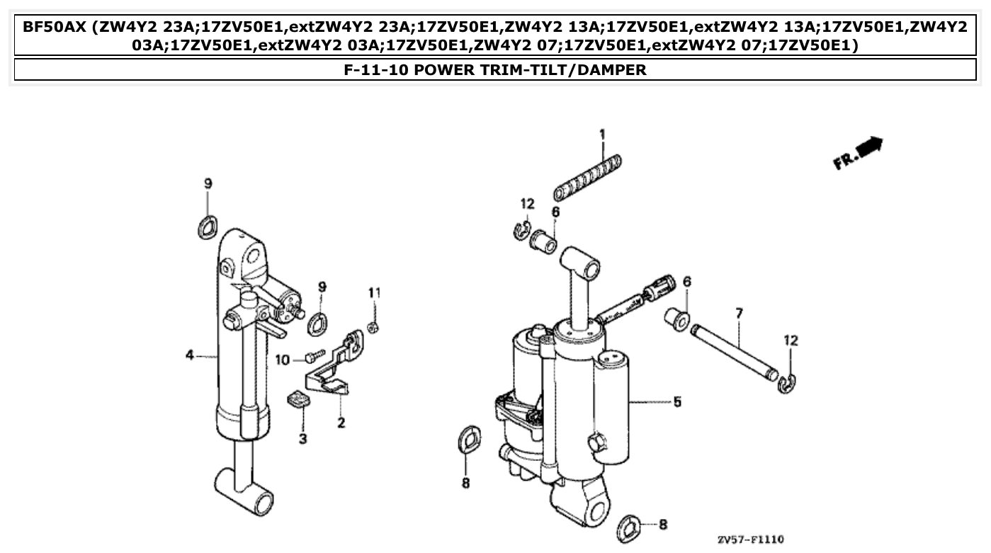 Honda BF50AX POWER TRIM-TILT/DAMPER parts diagram