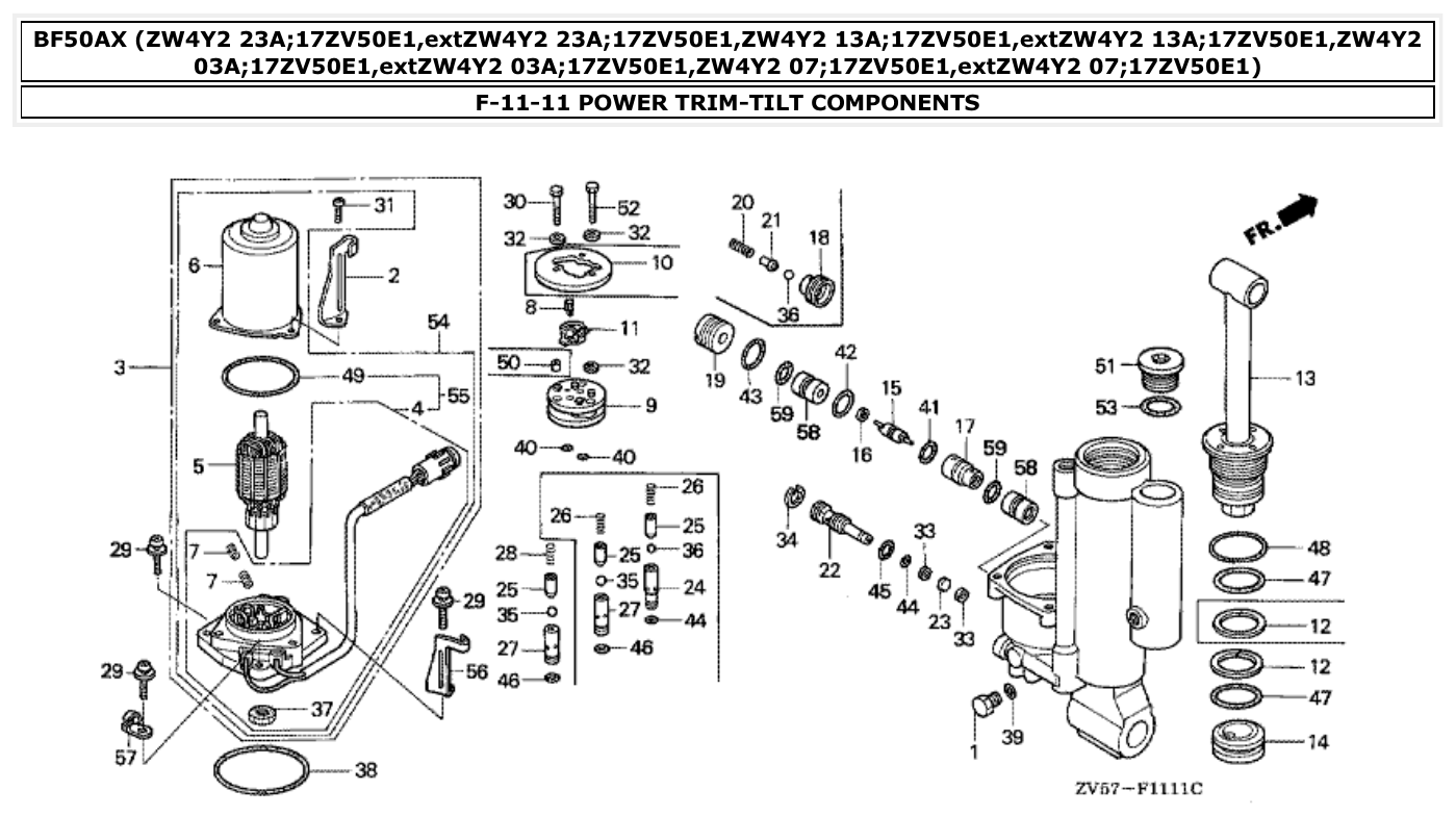 Honda BF50AX POWER TRIM-TILT COMPONENTS parts diagram