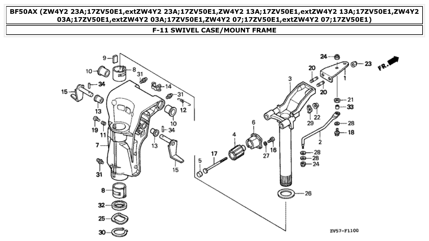 Honda BF50AX SWIVEL CASE/MOUNT FRAME parts diagram
