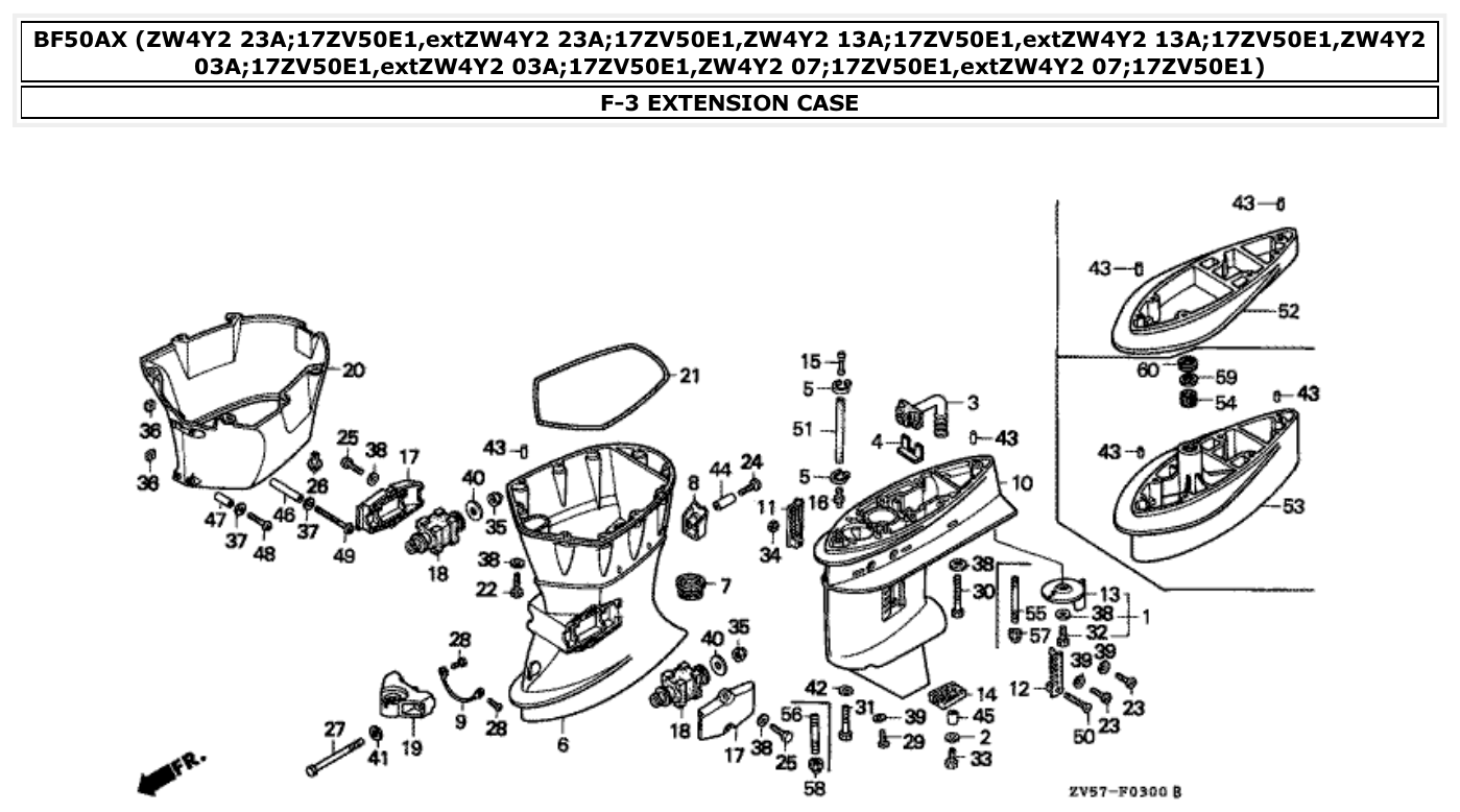 Honda BF50AX EXTENSION CASE parts diagram