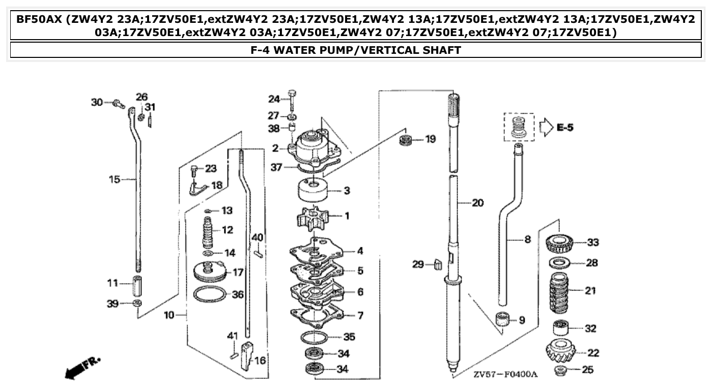 Honda BF50AX WATER PUMP/VERTICAL SHAFT parts diagram