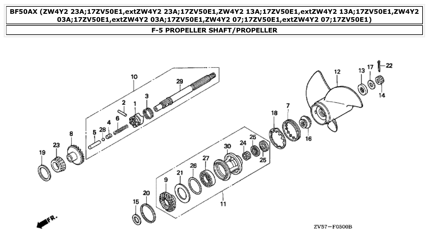 Honda BF50AX PROPELLER SHAFT/PROPELLER parts diagram