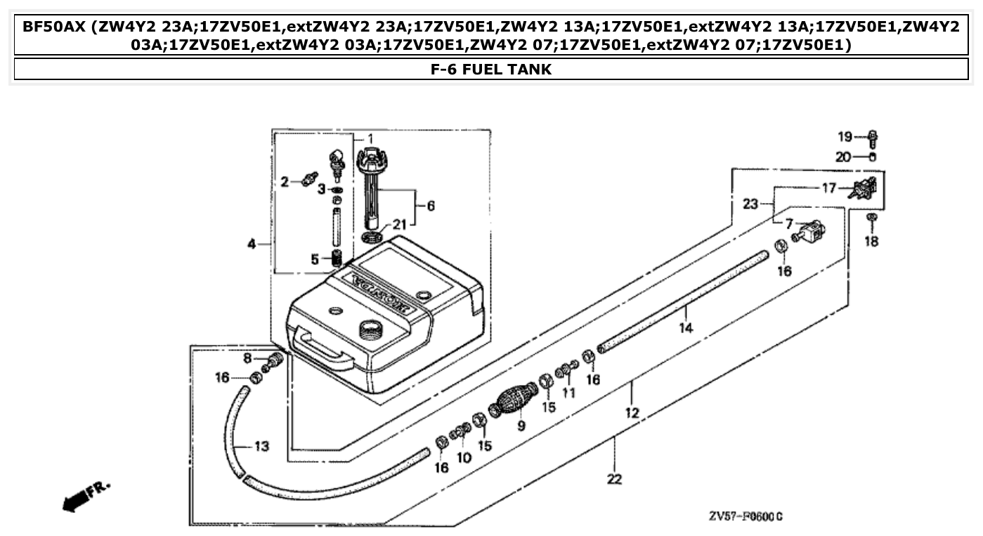 Honda BF50AX FUEL TANK parts diagram