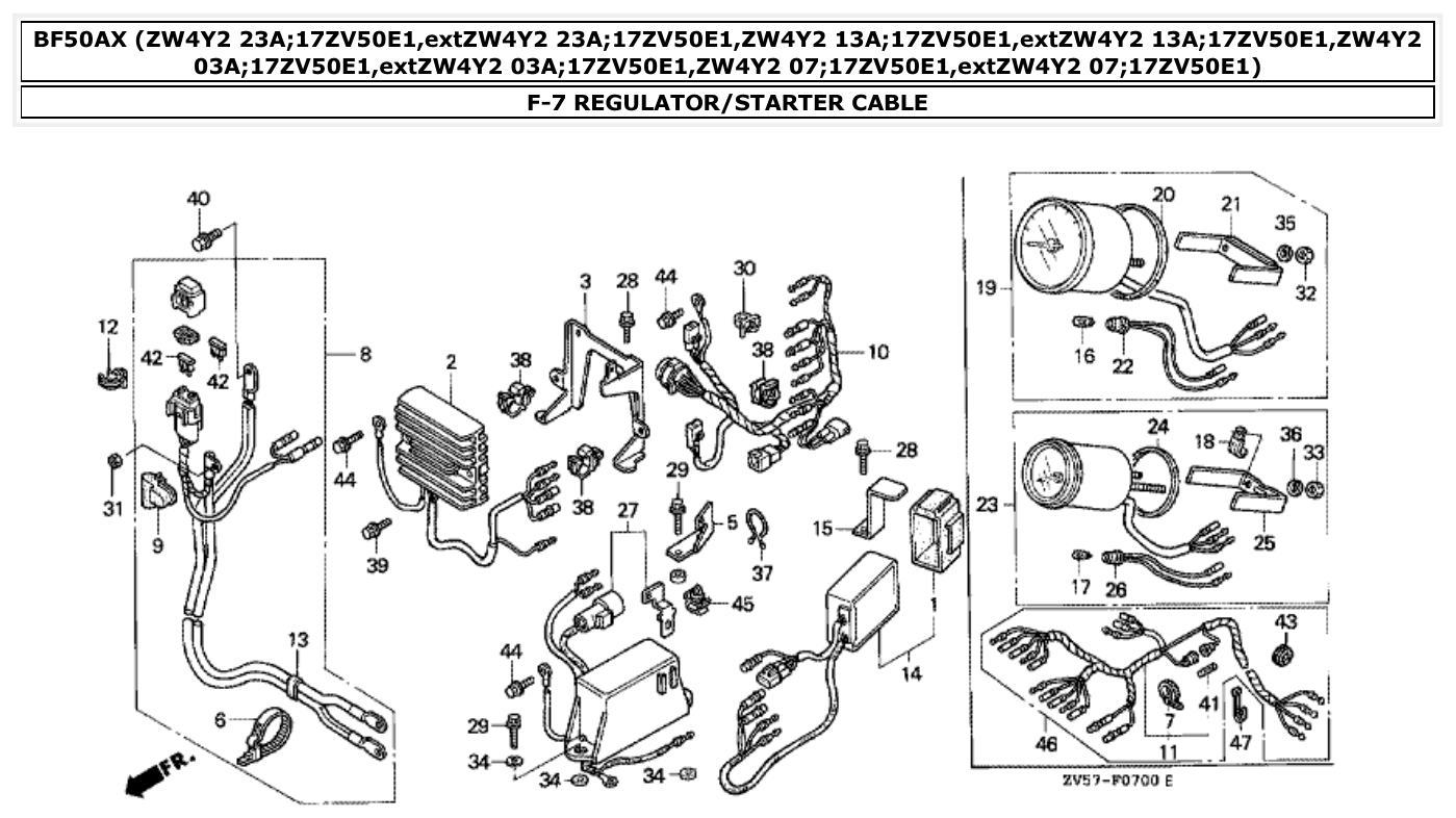 Honda BF50AX REGULATOR/STARTER CABLE parts diagram