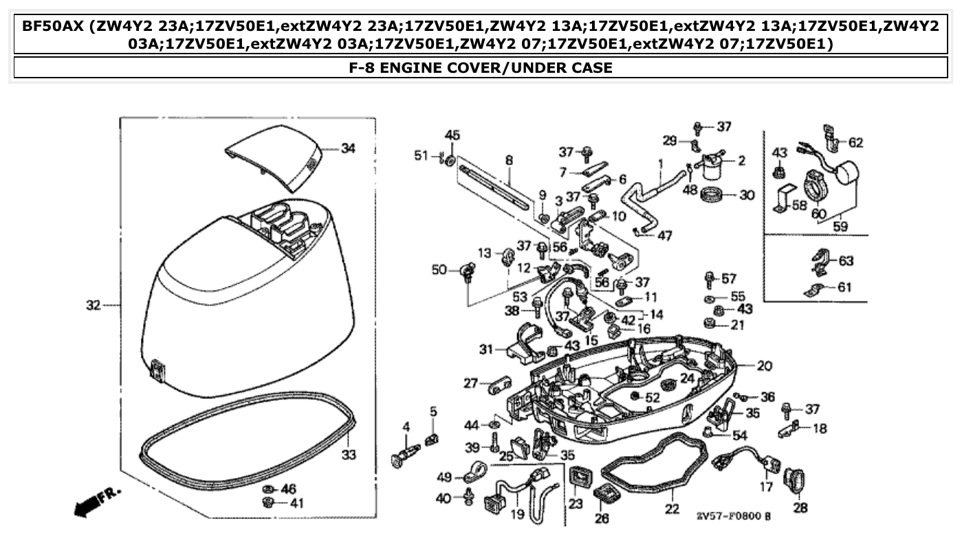 Honda BF50AX ENGINE COVER/UNDER CASE parts diagram