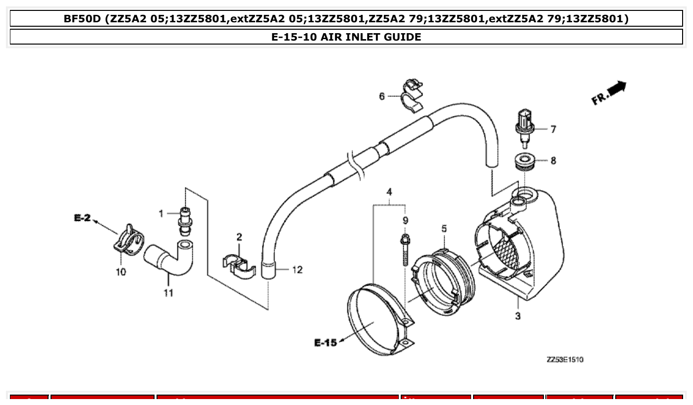 Honda BF50D AIR INLET GUIDE parts diagram