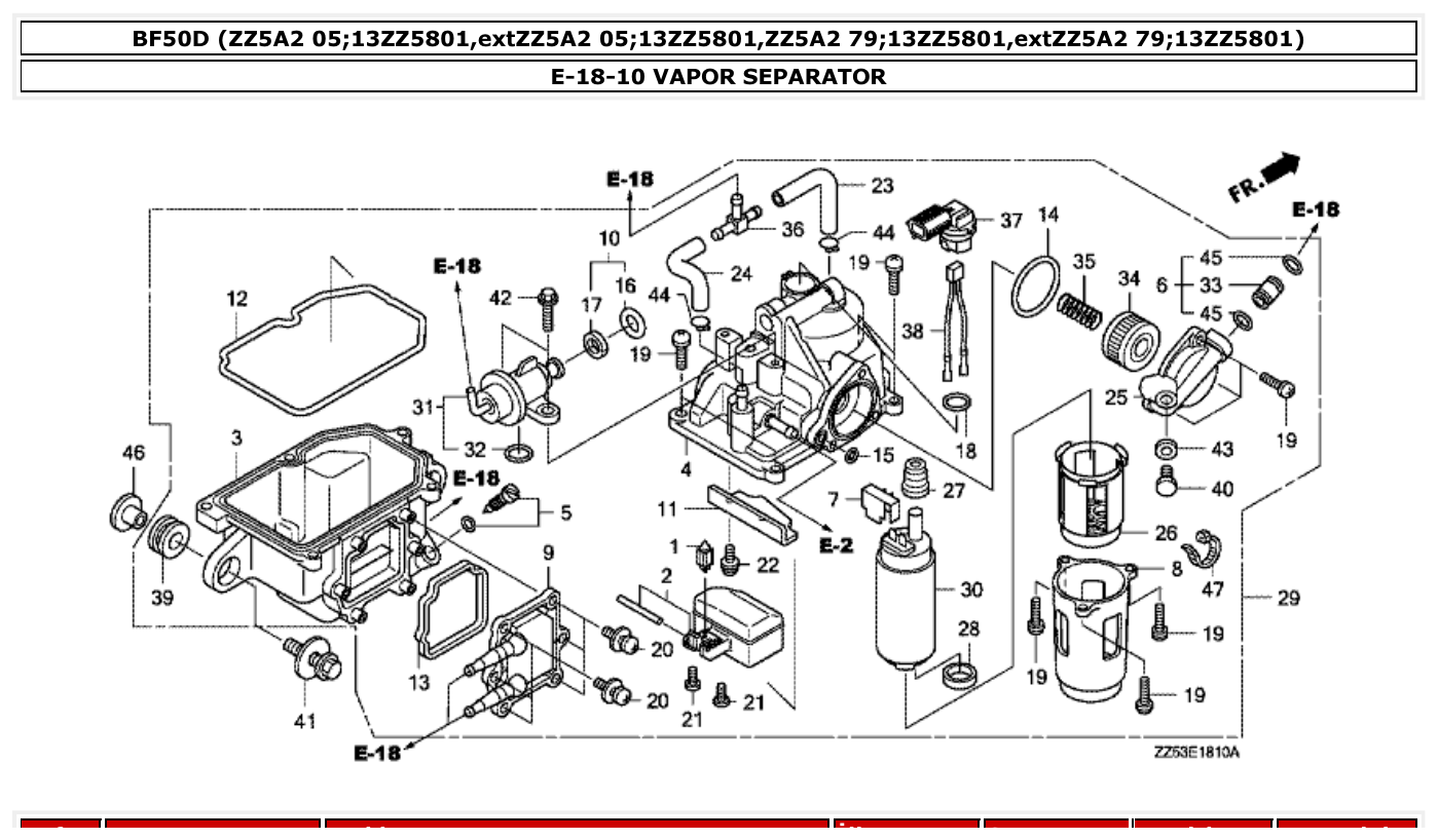 Honda BF50D VAPOR SEPARATOR parts diagram