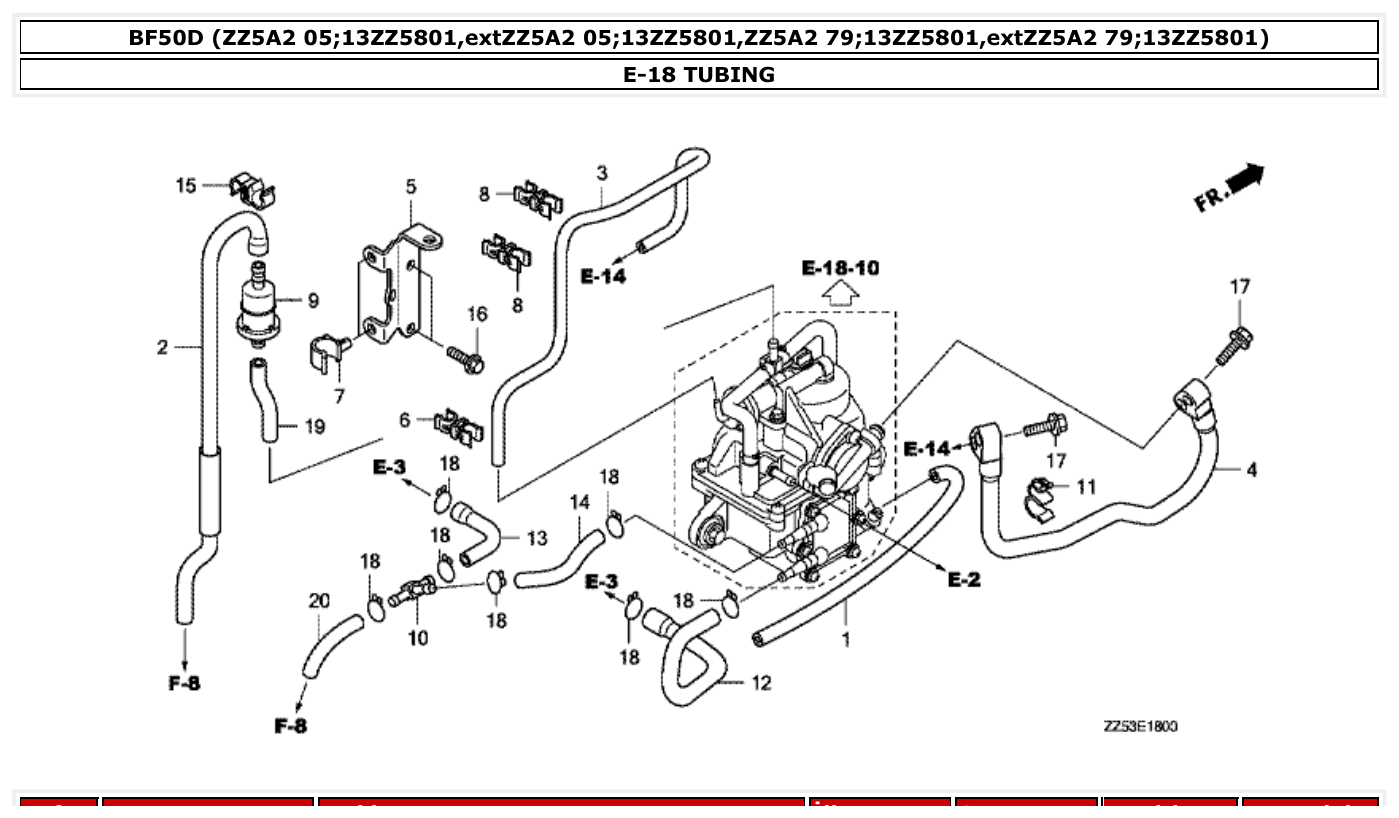 Honda BF50D TUBING parts diagram