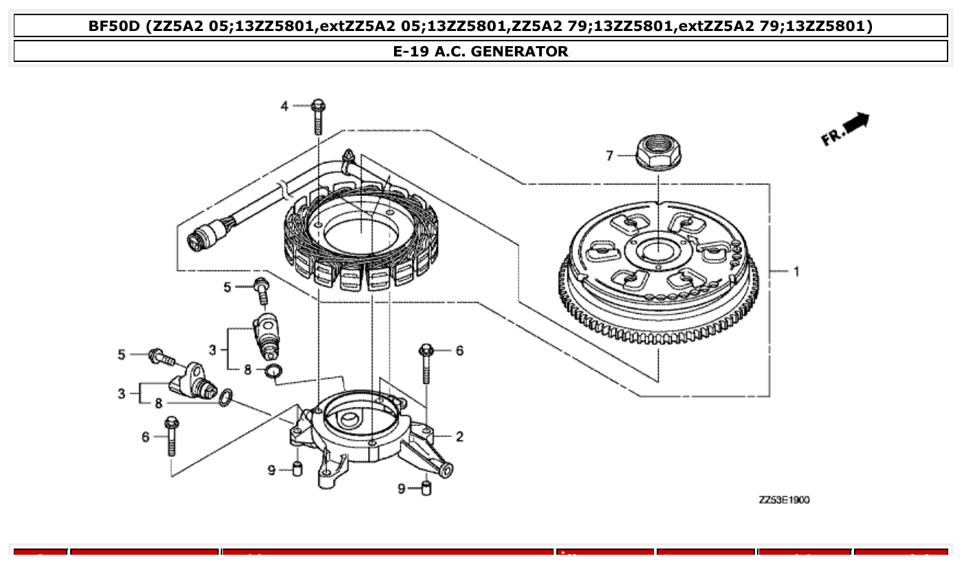Honda BF50D A.C. GENERATOR parts diagram