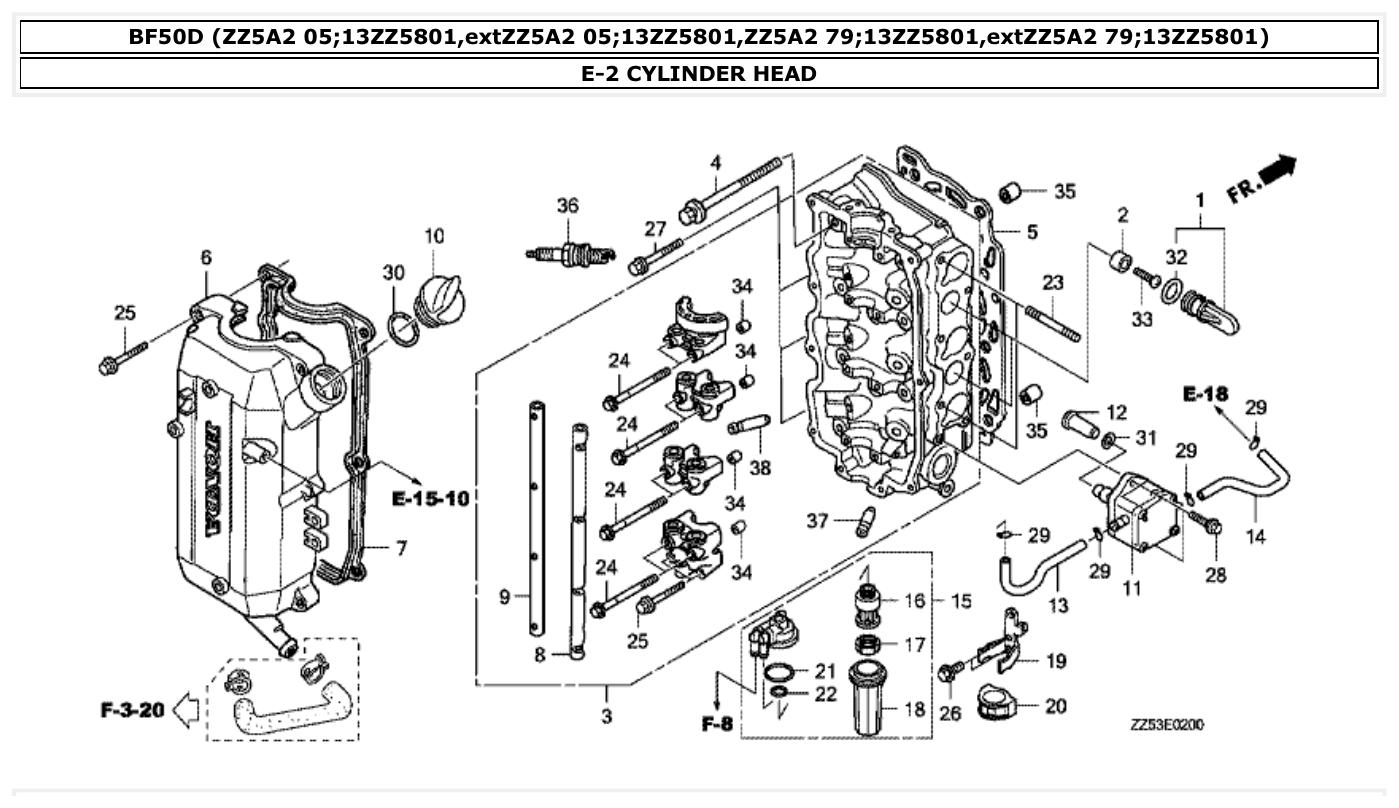 Honda BF50D CYLINDER HEAD parts diagram