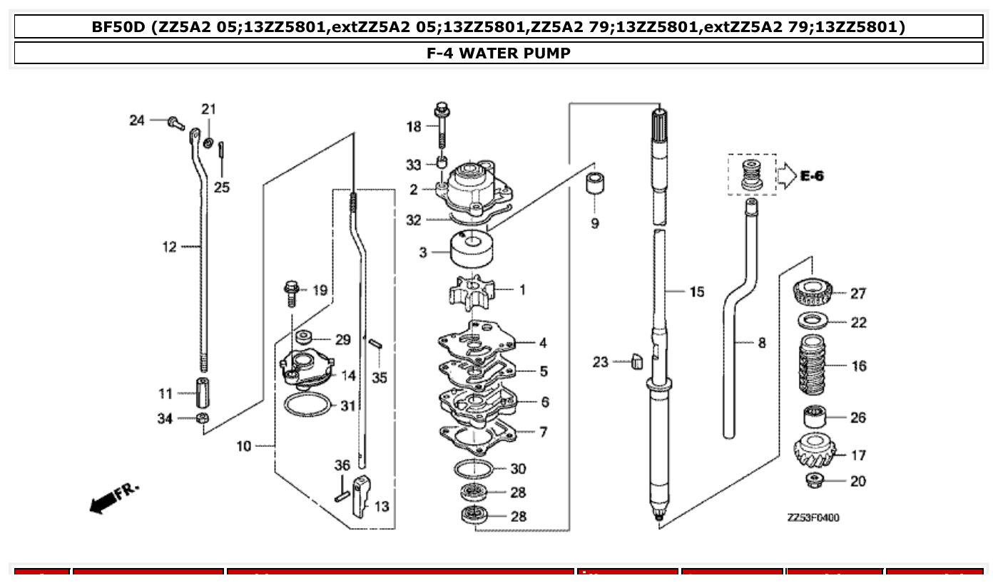 Honda BF50D WATER PUMP parts diagram