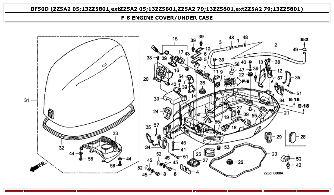 Honda BF50D ENGINE COVER/UNDER CASE parts diagram