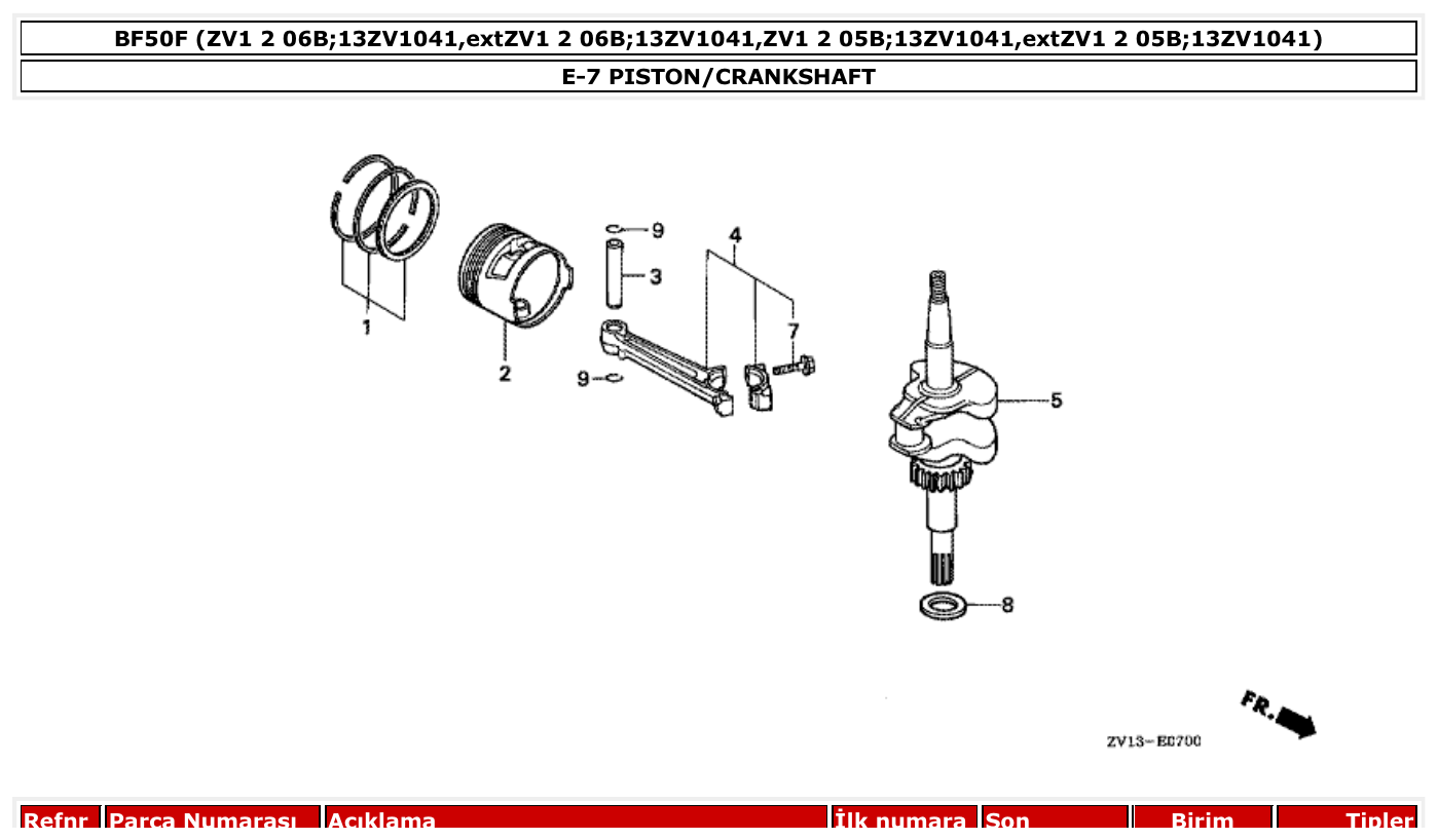 Honda BF50F PISTON/CRANKSHAFT parts diagram
