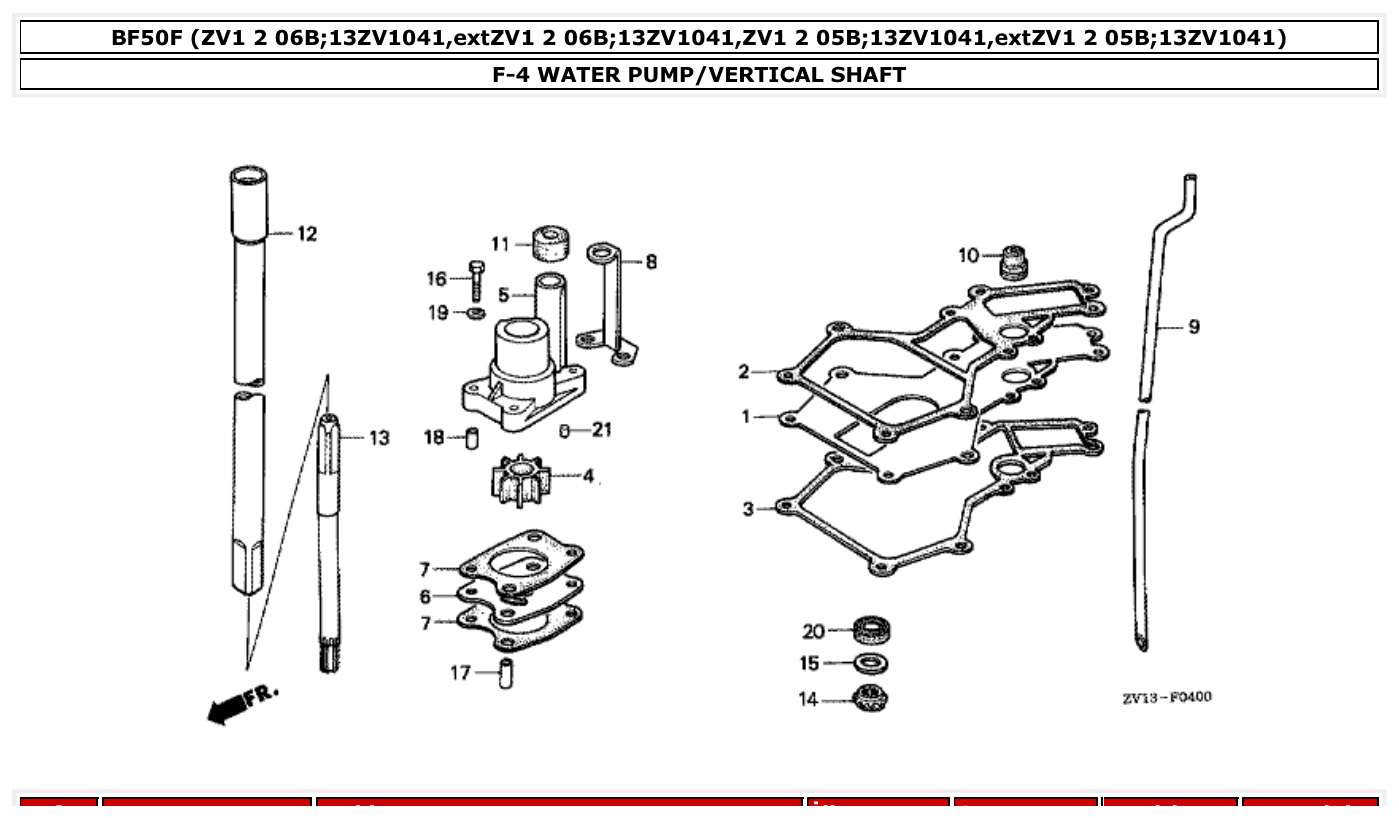 Honda BF50F WATER PUMP/VERTICAL SHAFT parts diagram