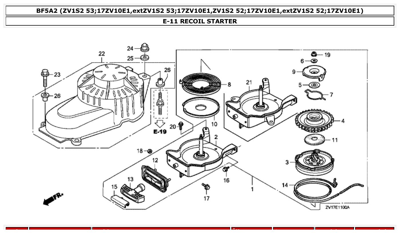 Honda BF5A2 RECOIL STARTER parts diagram