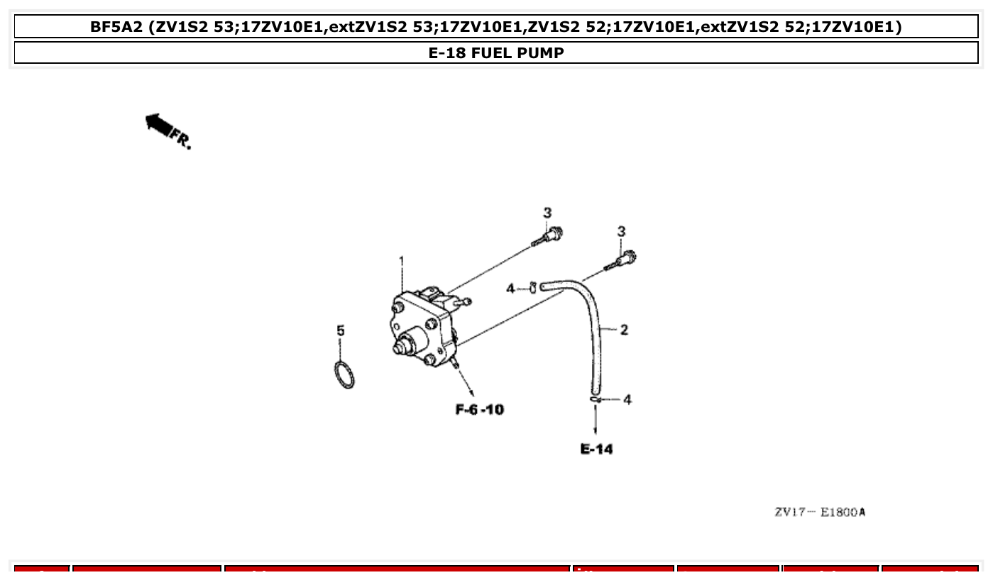 Honda BF5A2 FUEL PUMP parts diagram