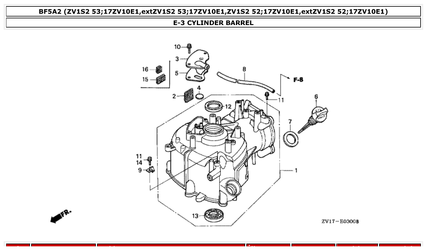 Honda BF5A2 CYLINDER BARREL parts diagram