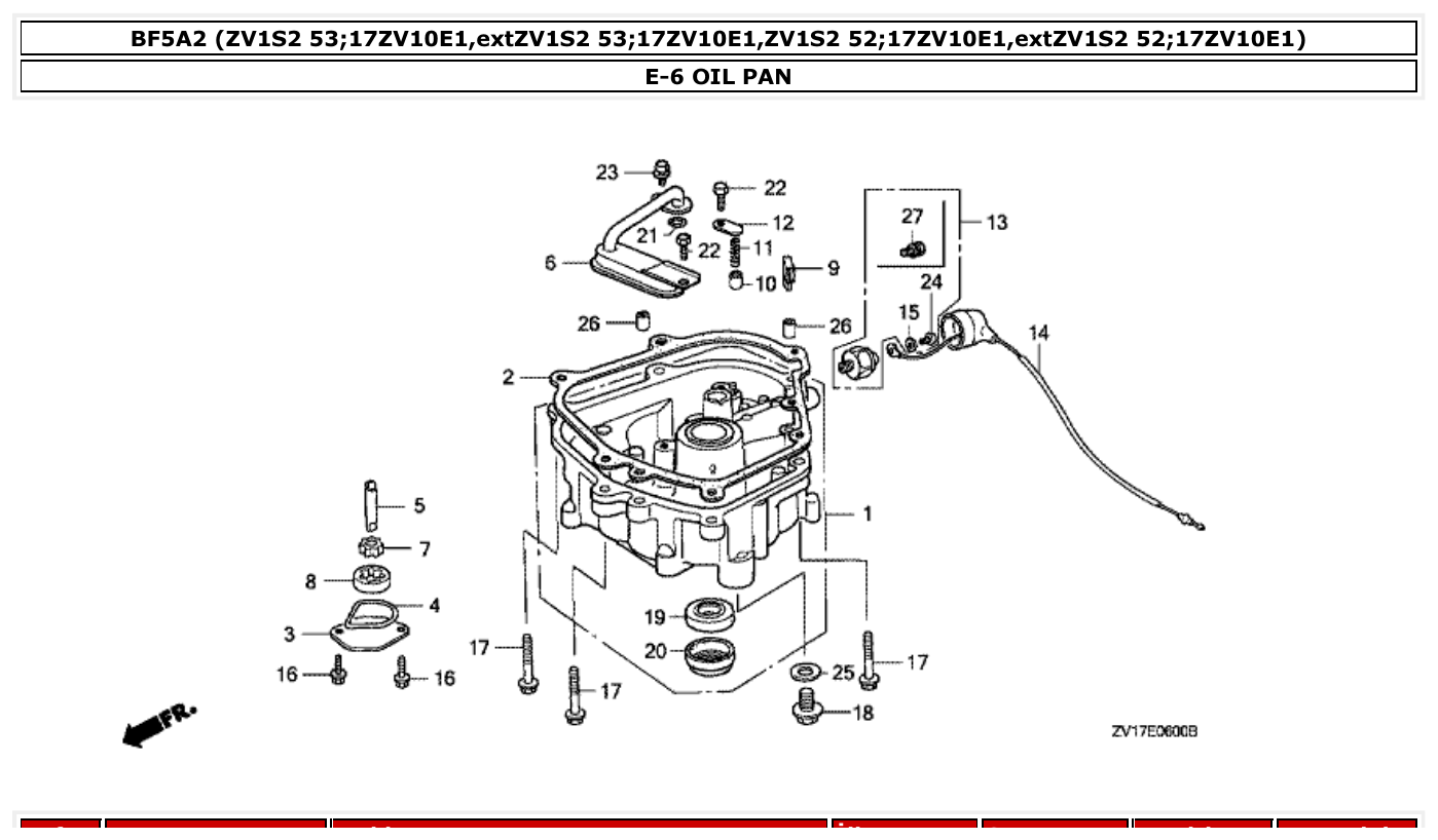 Honda BF5A2 OIL PAN parts diagram