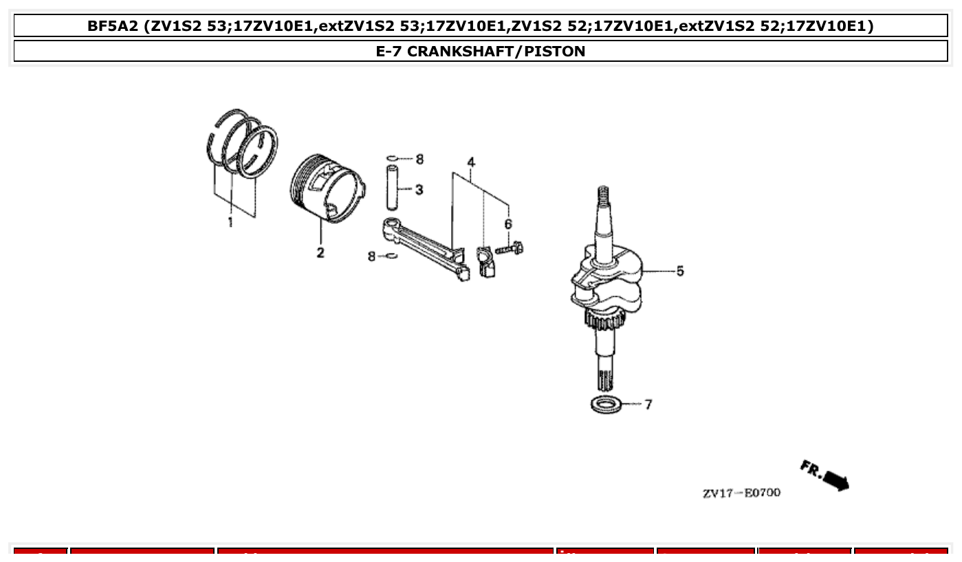 Honda BF5A2 CRANKSHAFT/PISTON parts diagram