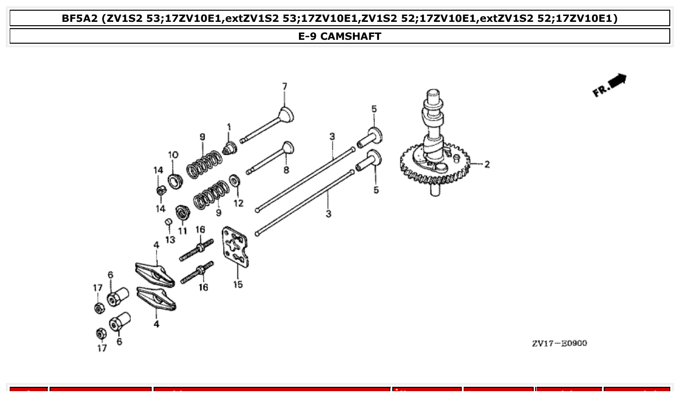Honda BF5A2 CAMSHAFT parts diagram
