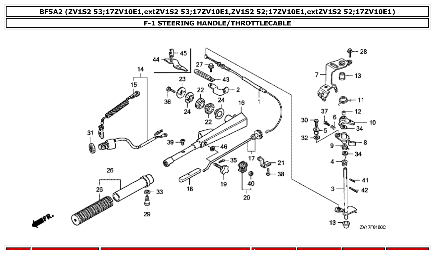 Honda BF5A2 STEERING HANDLE/THROTTLECABLE parts diagram