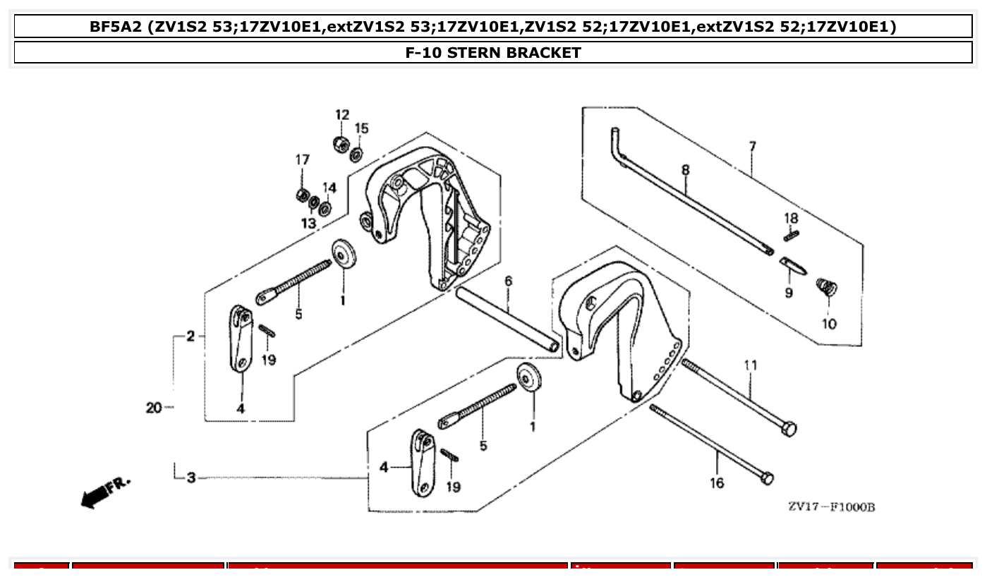 Honda BF5A2 STERN BRACKET parts diagram