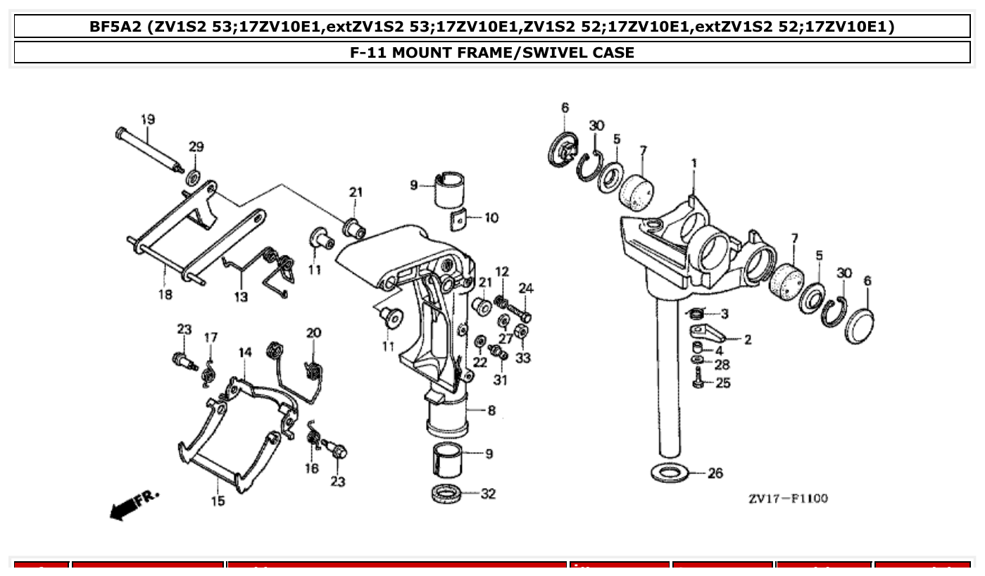Honda BF5A2 MOUNT FRAME/SWIVEL CASE parts diagram