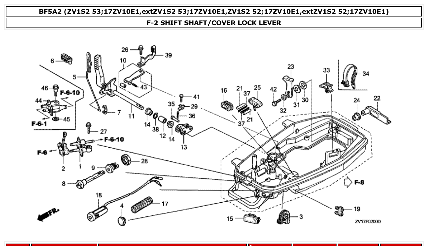 Honda BF5A2 SHIFT SHAFT/COVER LOCK LEVER parts diagram