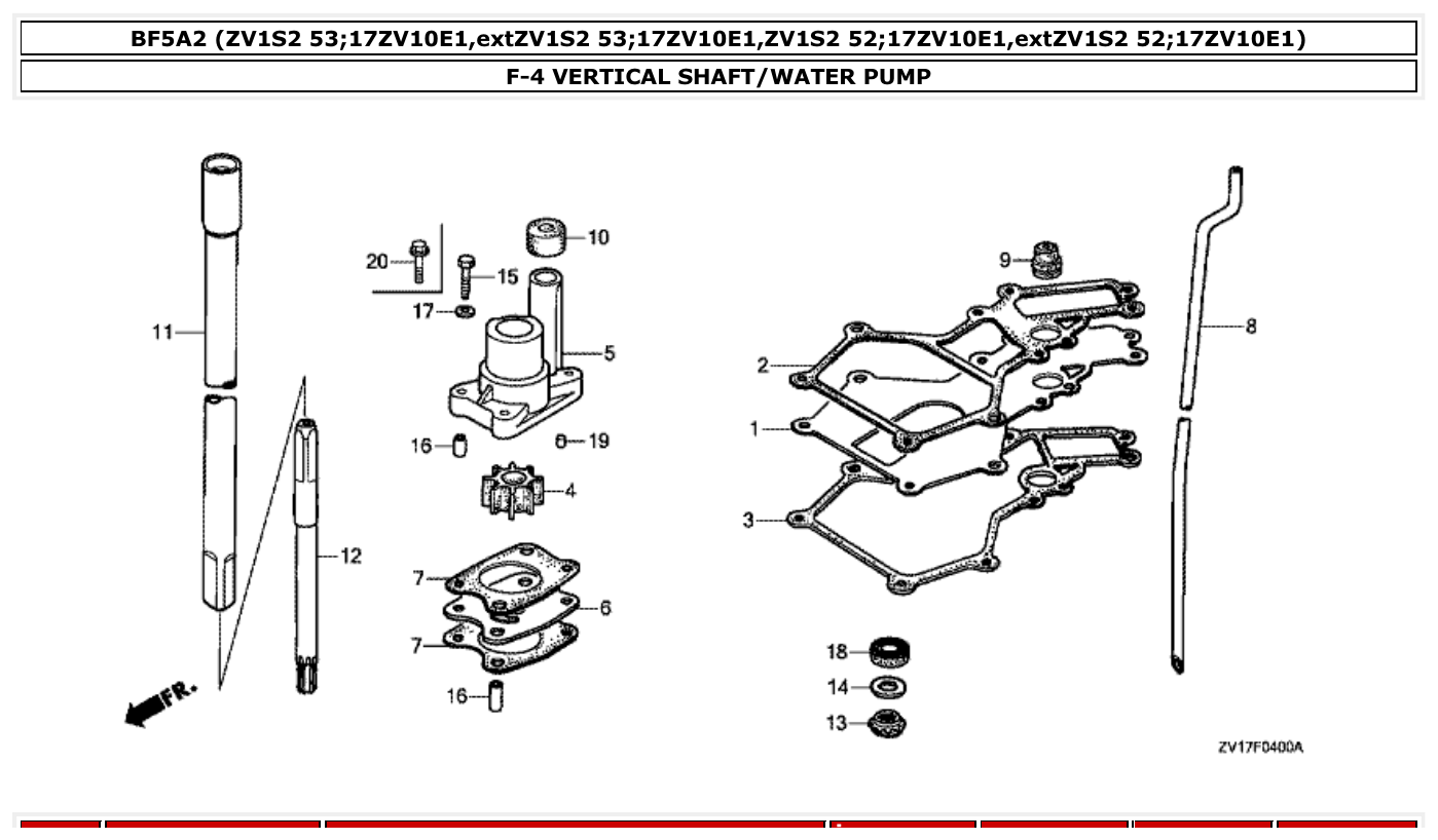 Honda BF5A2 VERTICAL SHAFT/WATER PUMP parts diagram