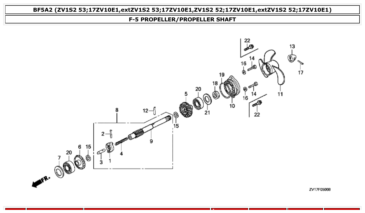 Honda BF5A2 PROPELLER/PROPELLER SHAFT parts diagram