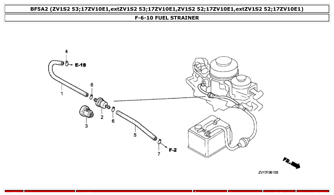 Honda BF5A2 FUEL STRAINER parts diagram