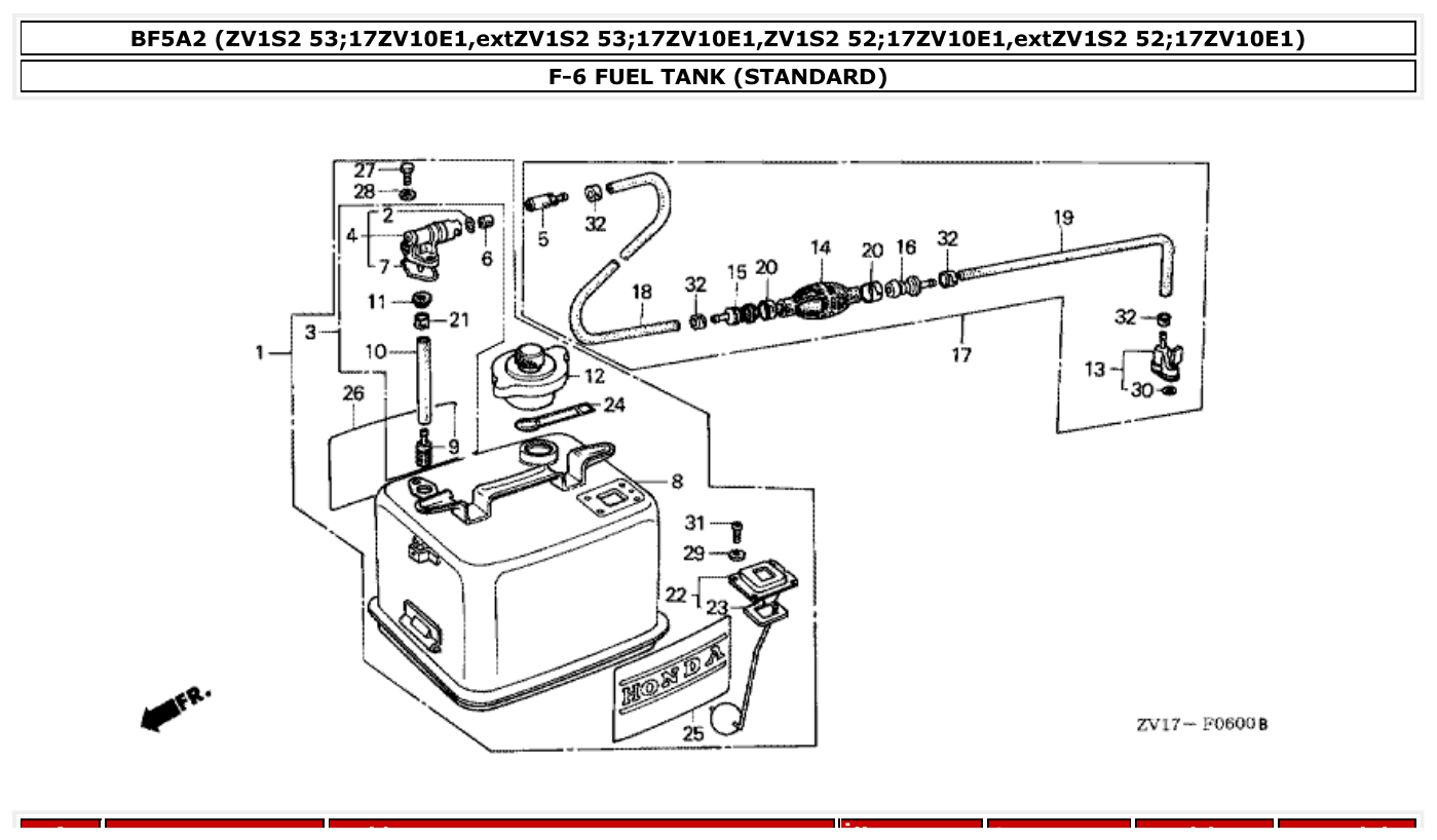 Honda BF5A2 FUEL TANK (STANDARD) parts diagram