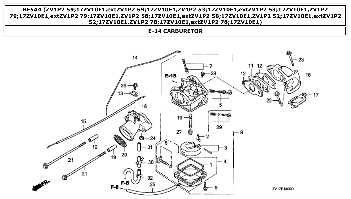 Honda BF5A4 CARBURETOR parts diagram