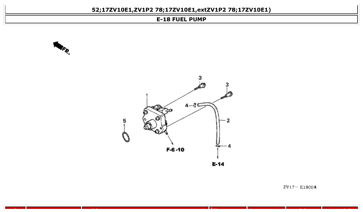 Honda BF5A4 FUEL PUMP parts diagram