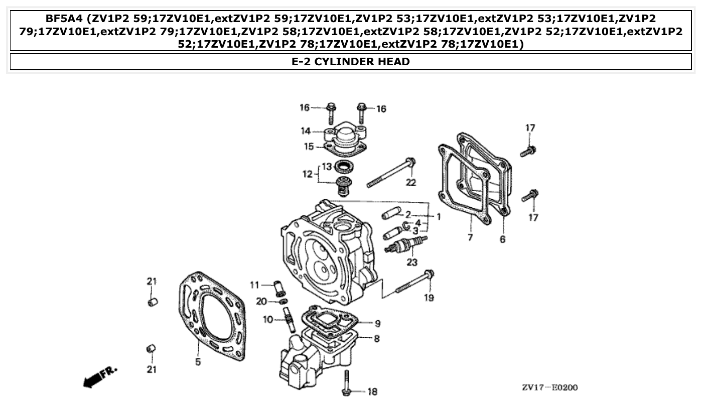 Honda BF5A4 CYLINDER HEAD parts diagram