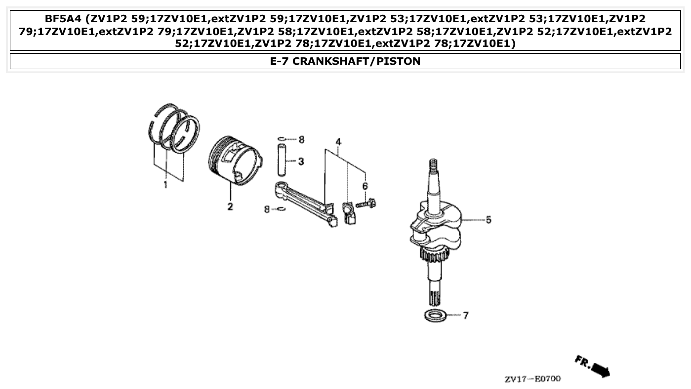 Honda BF5A4 CRANKSHAFT/PISTON parts diagram