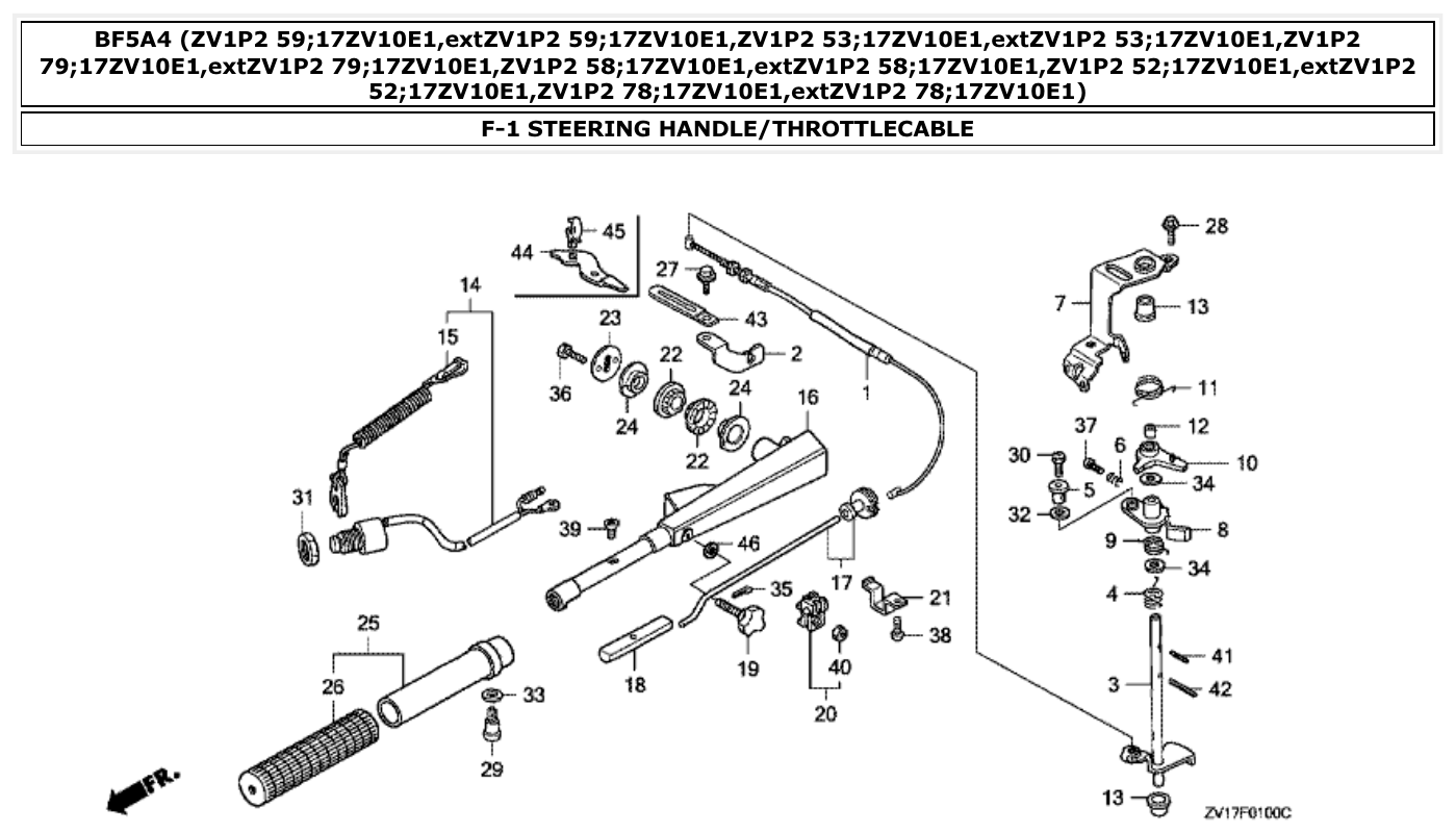 Honda BF5A4 STEERING HANDLE/THROTTLECABLE parts diagram
