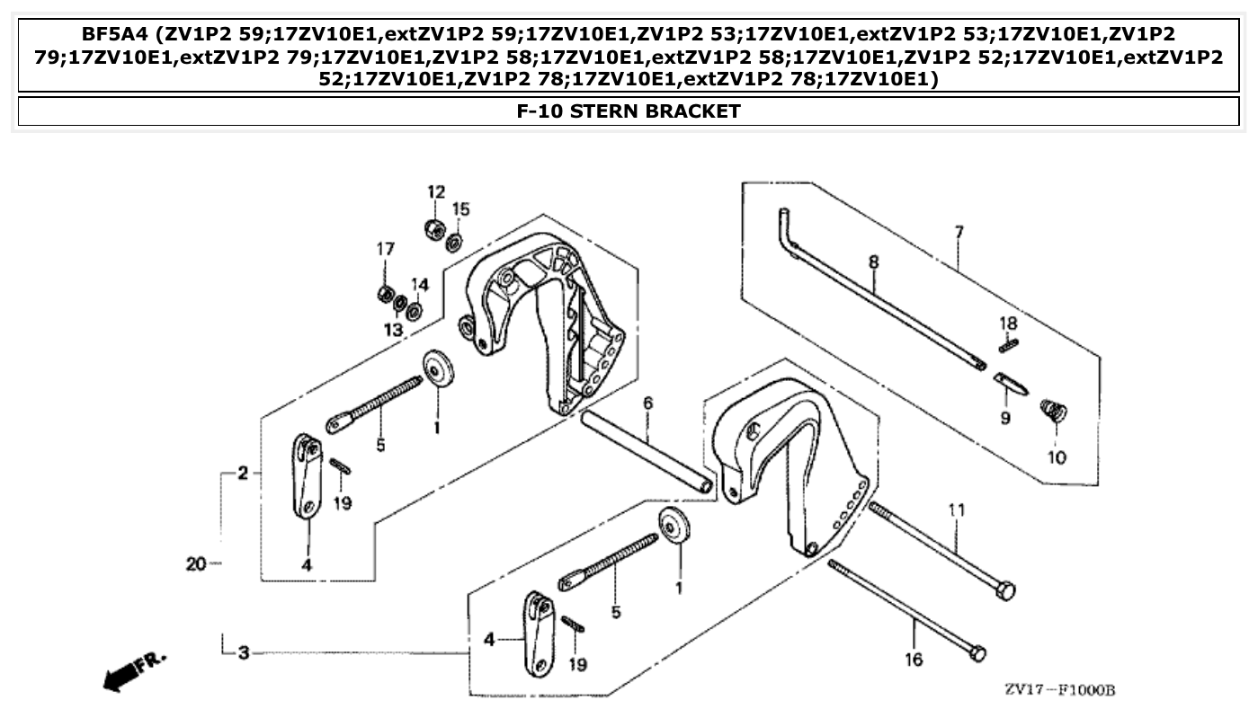 Honda BF5A4 STERN BRACKET parts diagram