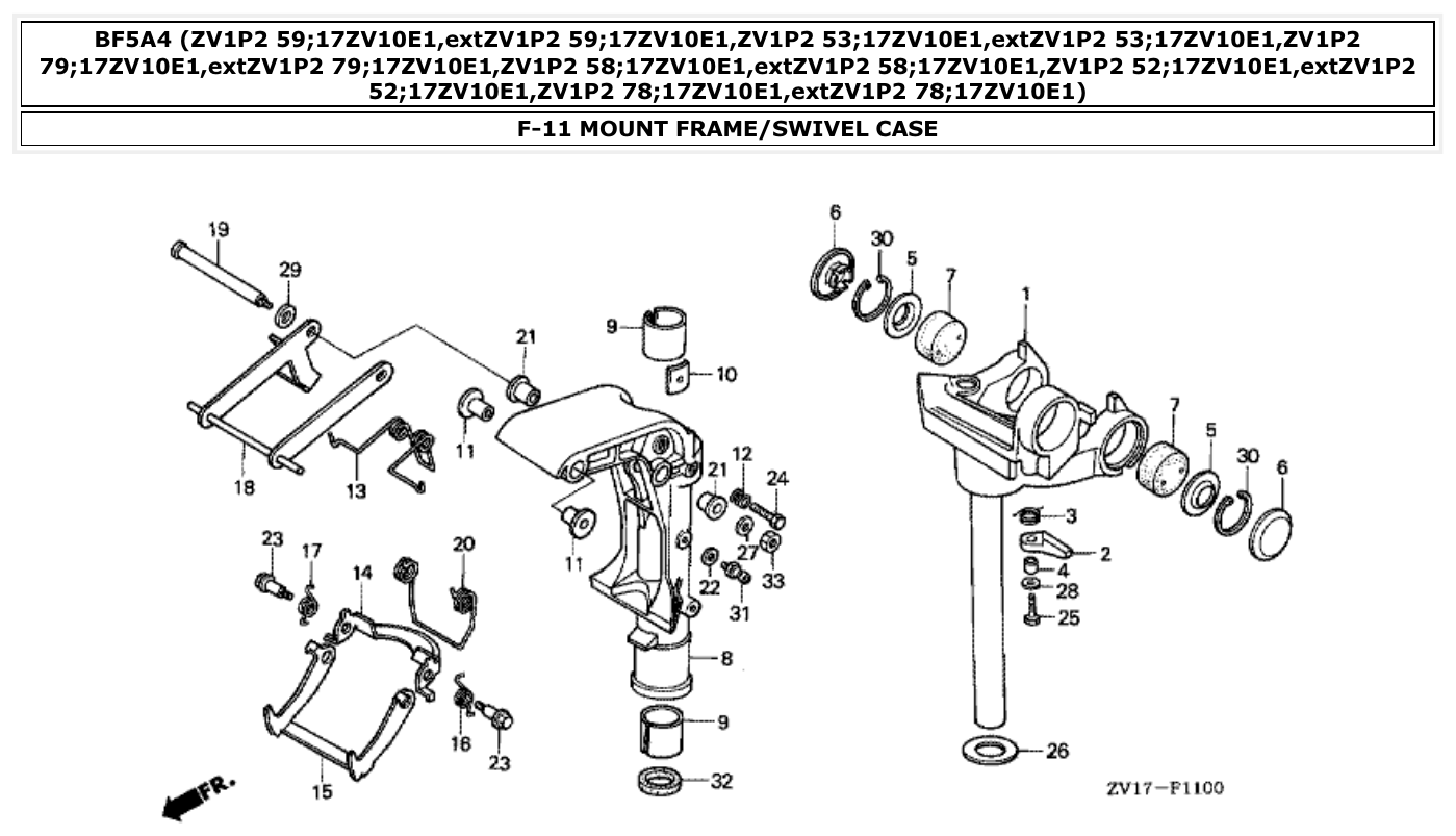 Honda BF5A4 MOUNT FRAME/SWIVEL CASE parts diagram