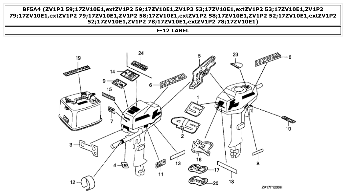 Honda BF5A4 LABEL parts diagram