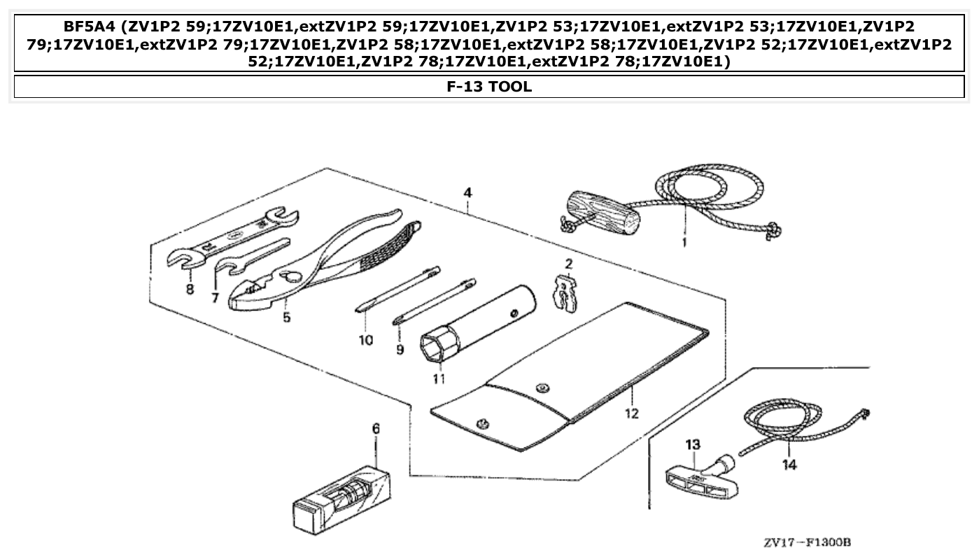 Honda BF5A4 TOOL parts diagram