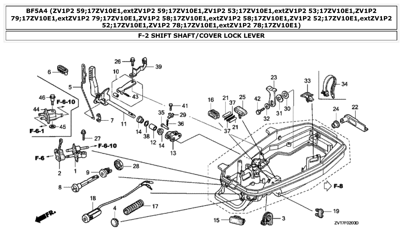 Honda BF5A4 SHIFT SHAFT/COVER LOCK LEVER parts diagram