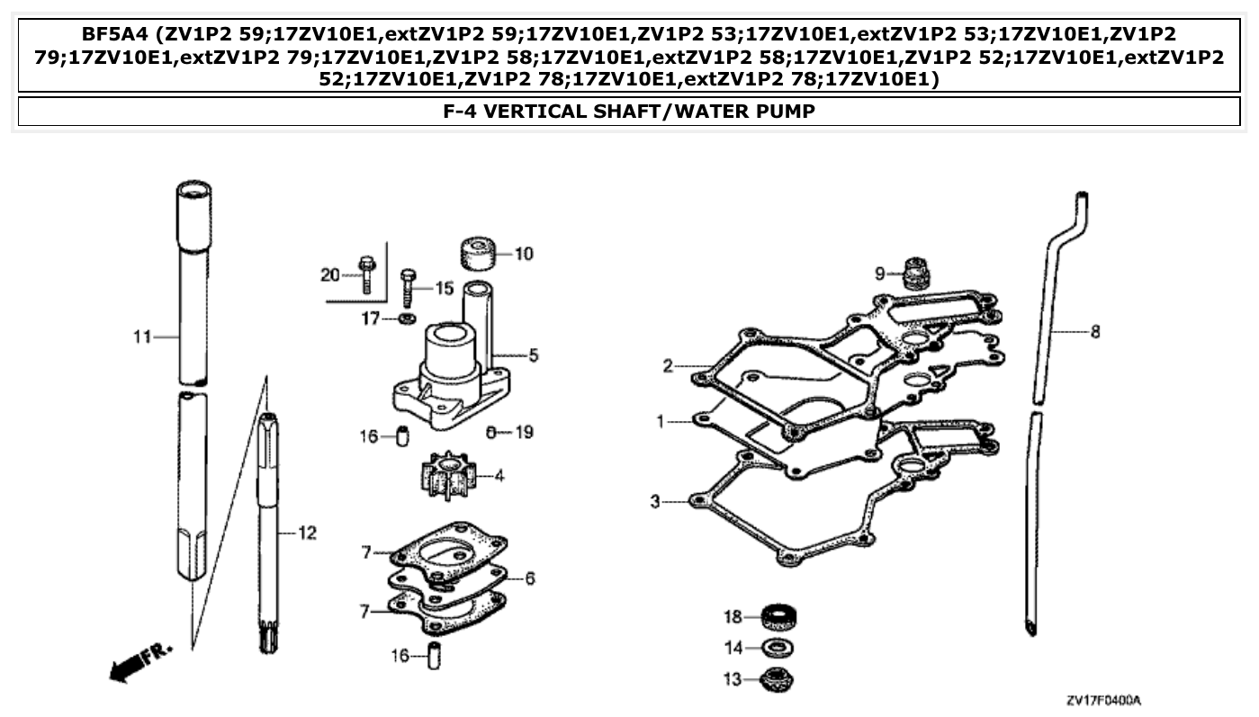 Honda BF5A4 VERTICAL SHAFT/WATER PUMP parts diagram