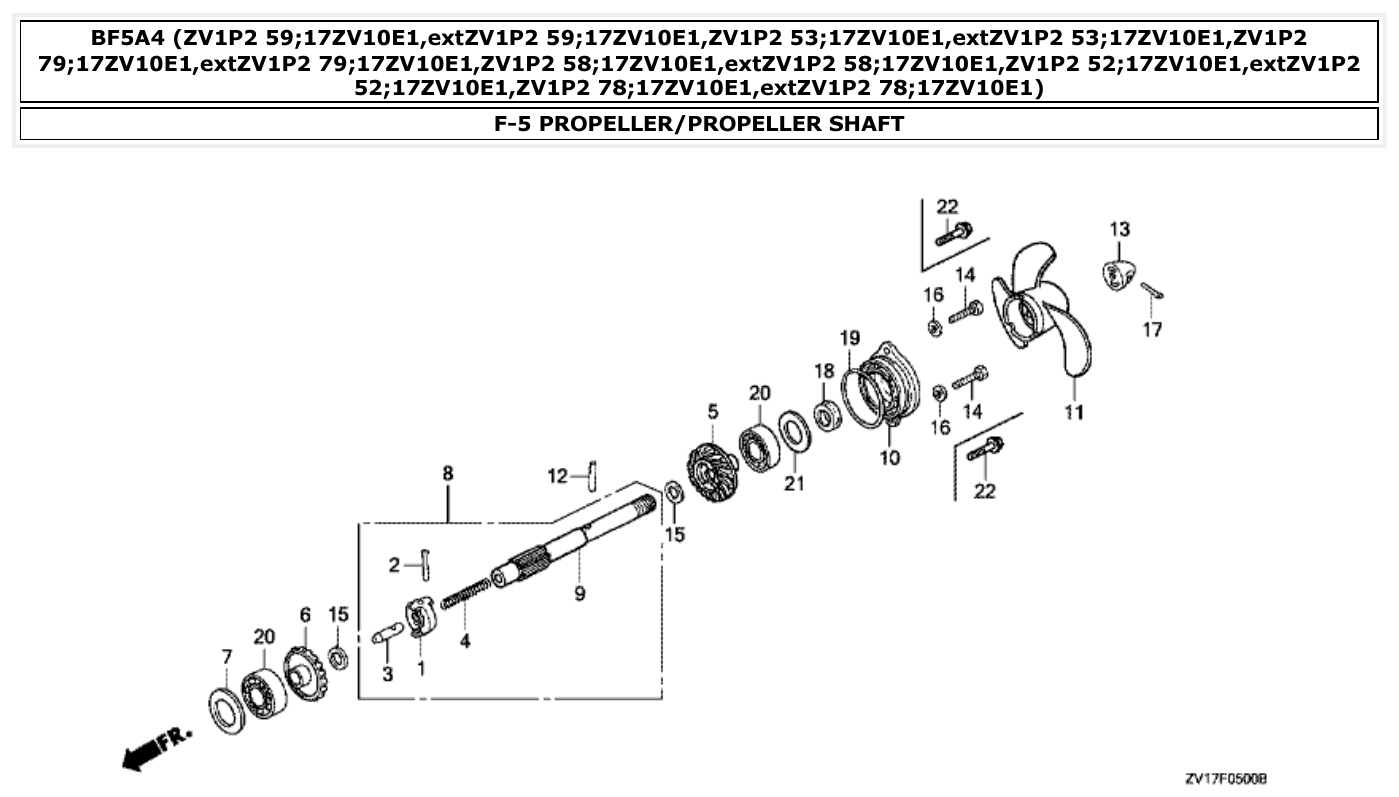 Honda BF5A4 PROPELLER/PROPELLER SHAFT parts diagram
