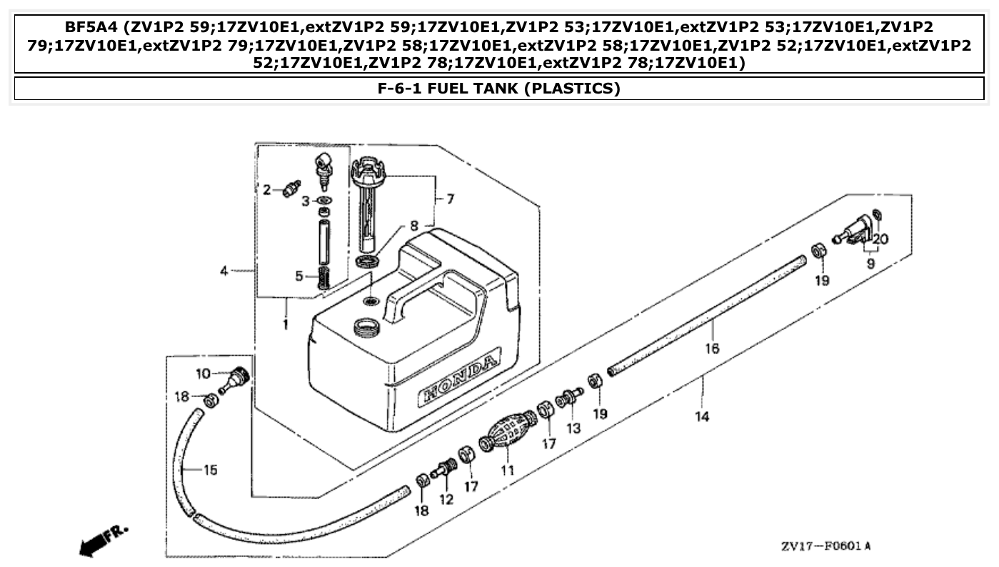 Honda BF5A4 FUEL TANK (PLASTICS) parts diagram
