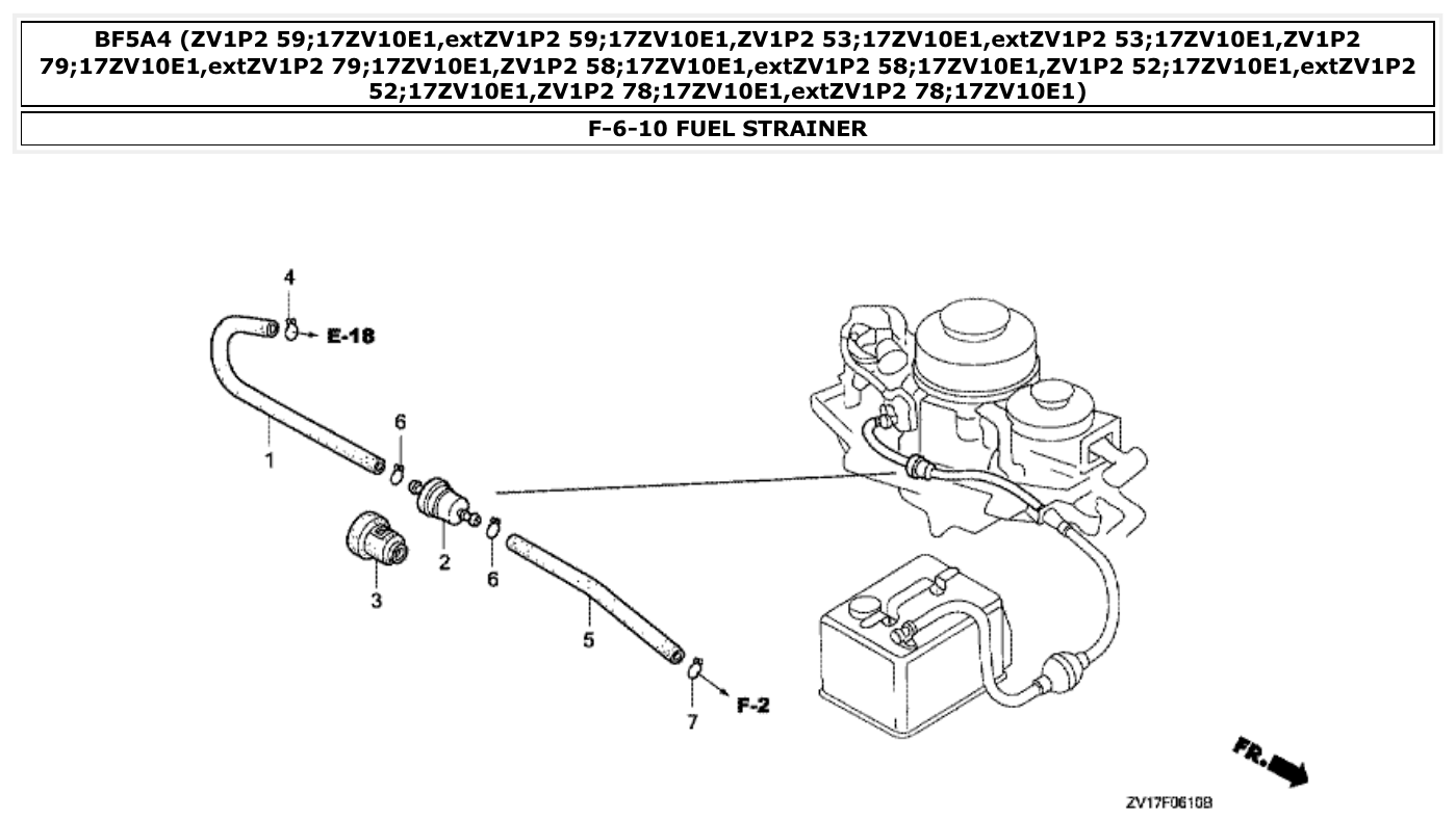 Honda BF5A4 FUEL STRAINER parts diagram